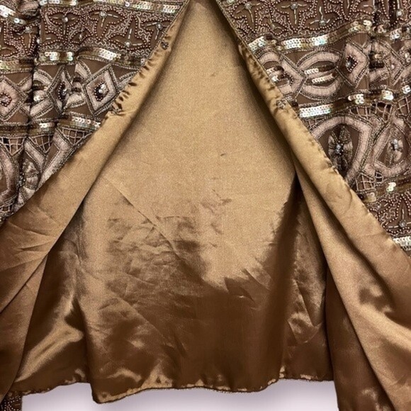 Vintage 80s SCALA Silk Beaded Sequin Blazer Copper Top Womens Size Small Medium - Picture 4 of 9